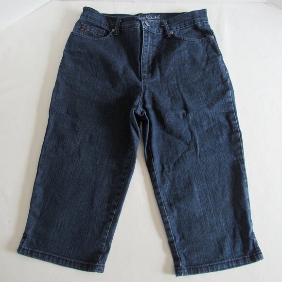 Gloria Vanderbilt Amanda Blue Jean Capri Pants Size 6P Studded Pockets - Picture 1 of 7